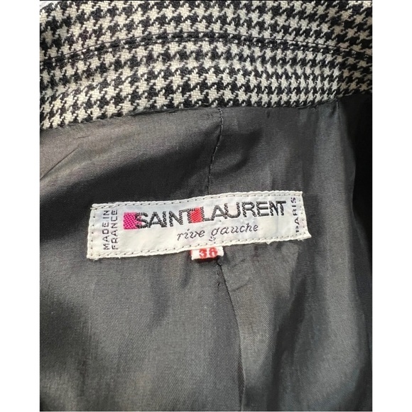 Vintage Saint Laurent 38 Women Sz 6 Black Houndstooth Wool Jacket Skirt Suit Set - Picture 3 of 16